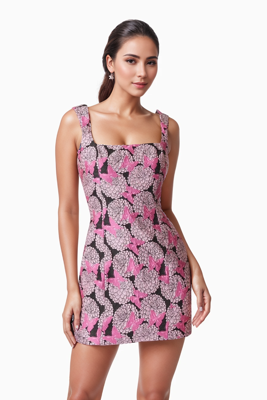 Robe Mini Porte-jarretelles Jacquard Papillon